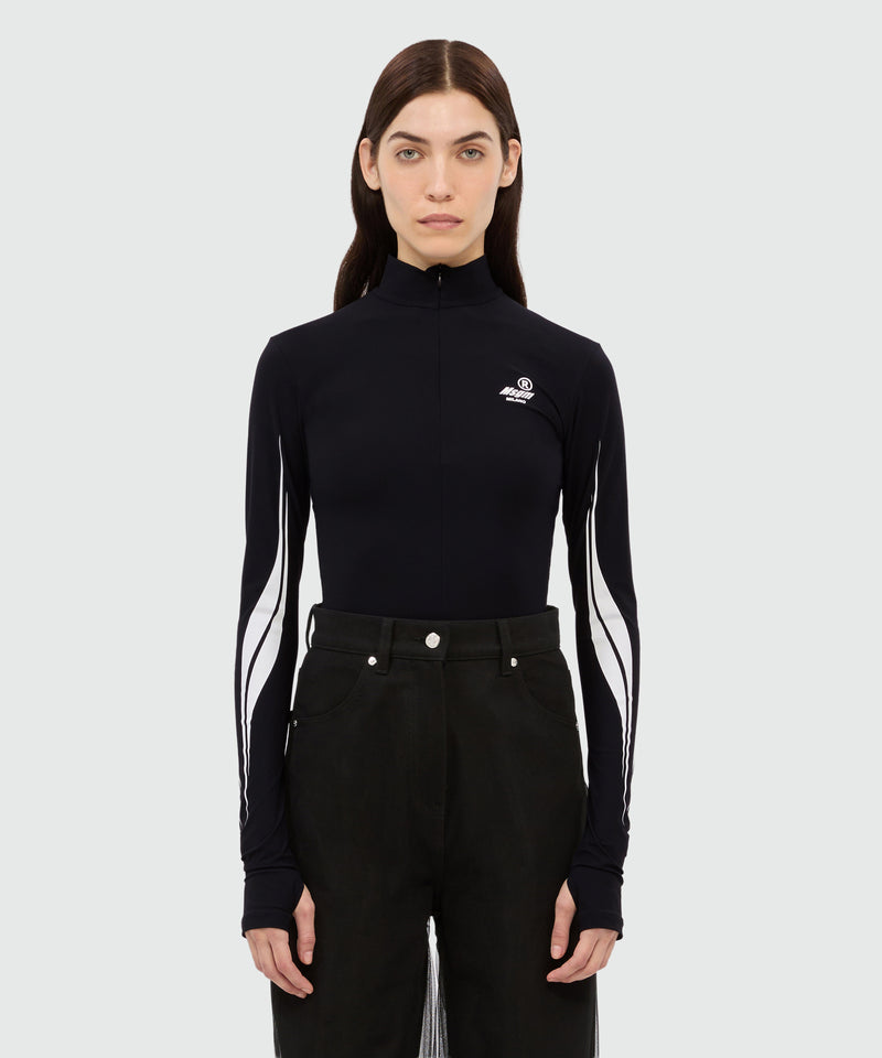 Top nero in lycra con grafica MSGM Race 99 Donna 