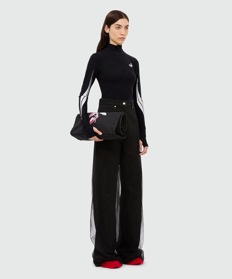 Top nero in lycra con grafica MSGM Race 99 Donna 