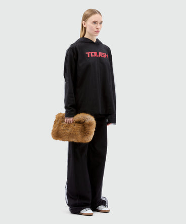 Black tulle mix hoodie with "TOUGH" print