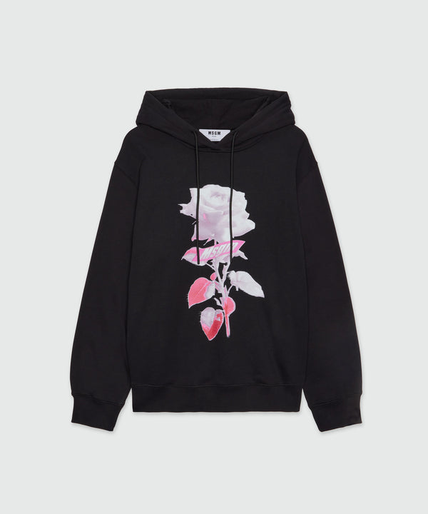Black cotton hoodie with MSGM graphics