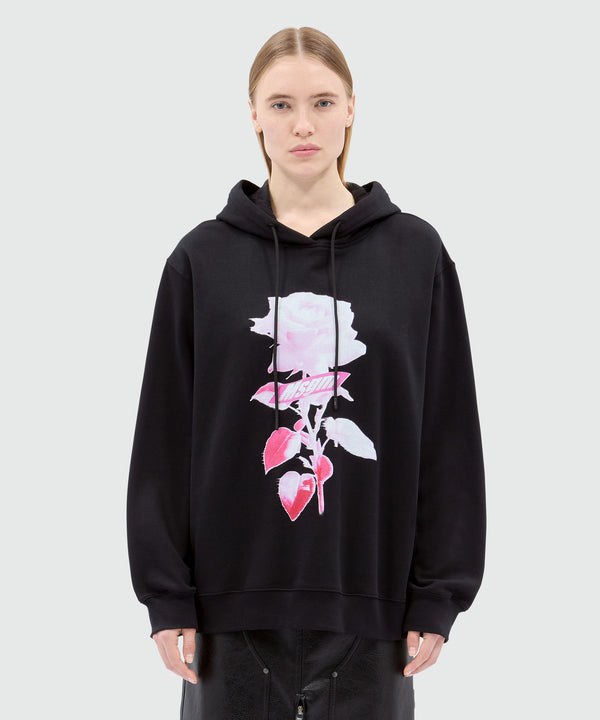 Black cotton hoodie with MSGM graphics