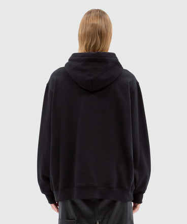 Felpa con cappuccio nera in cotone e grafica MSGM