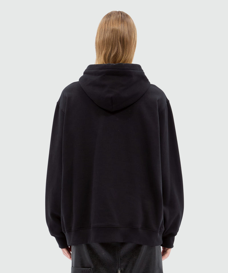 Felpa con cappuccio nera in cotone e grafica MSGM 99 Donna 