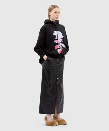 Felpa con cappuccio nera in cotone e grafica MSGM