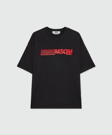 T-shirt nera in jersey con stampa MSGM