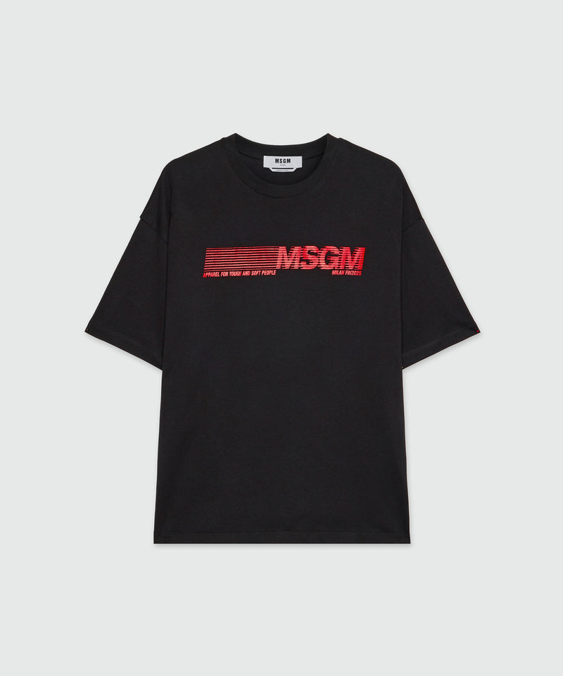 T-shirt nera in jersey con stampa MSGM 99 Donna 