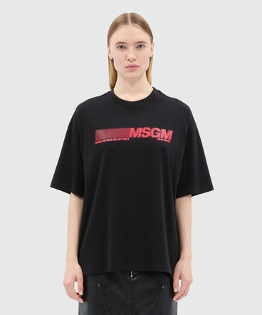 T-shirt nera in jersey con stampa MSGM