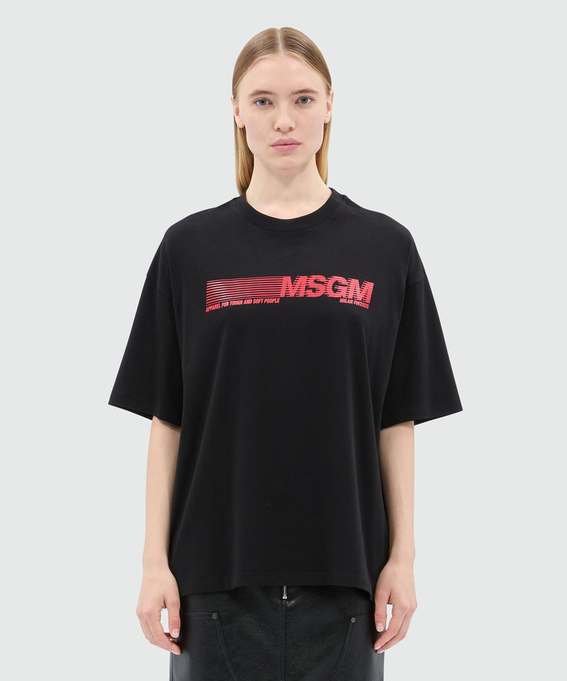 T-shirt nera in jersey con stampa MSGM 99 Donna 