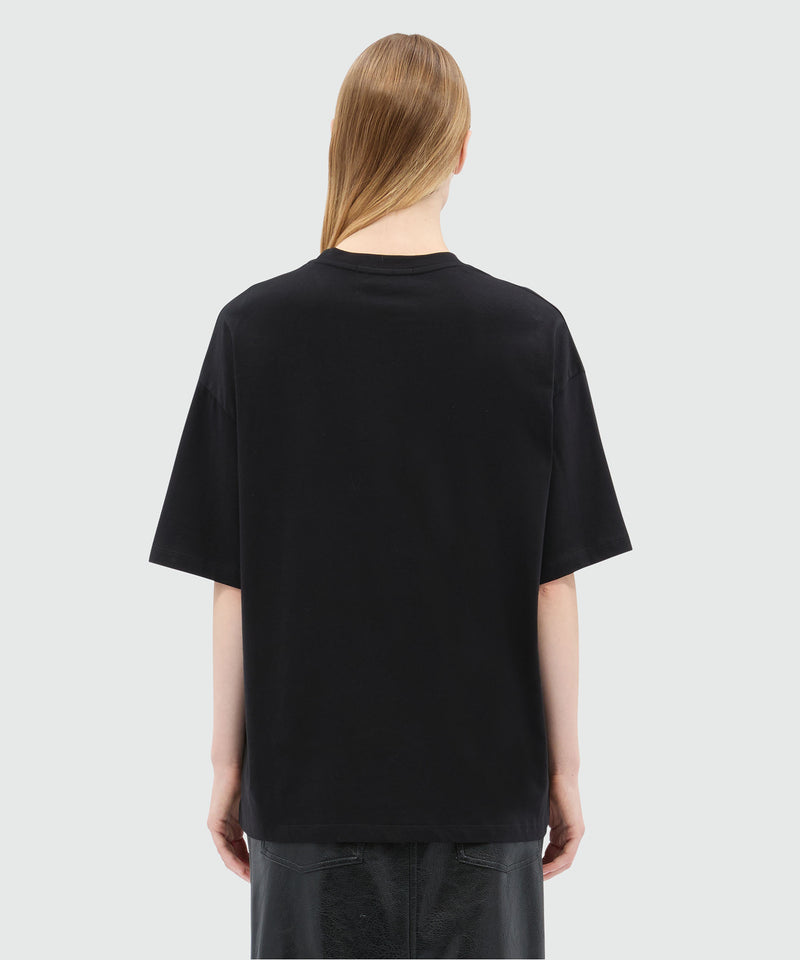 T-shirt nera in jersey con stampa MSGM 99 Donna 