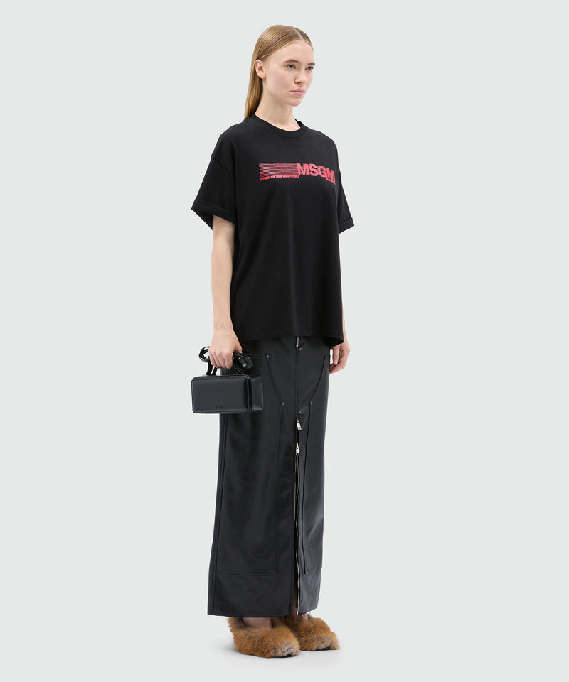T-shirt nera in jersey con stampa MSGM 99 Donna 