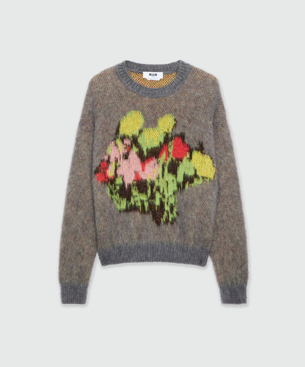 Charcoal sweater with "Roses Bouquet" graphic