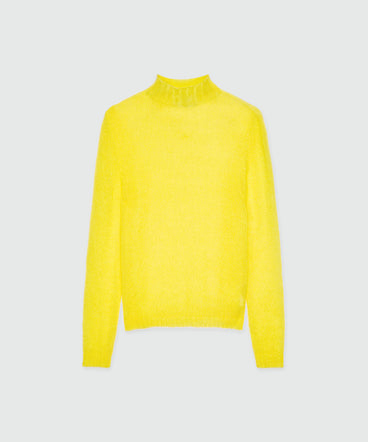 Yellow turtleneck sweater in superlight mohair