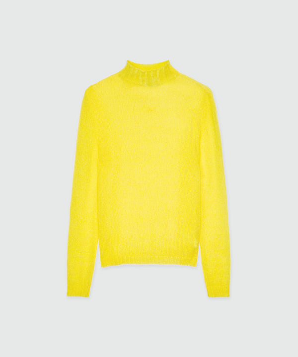 Yellow turtleneck sweater in superlight mohair