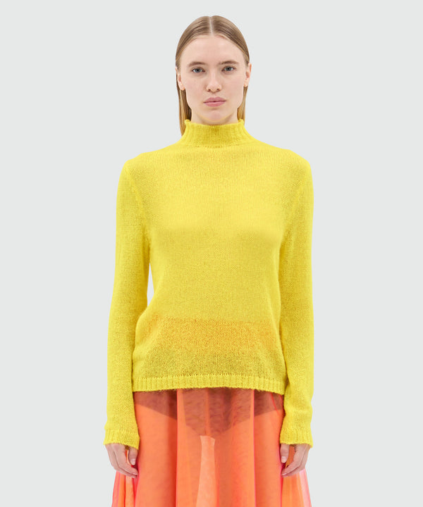 Yellow turtleneck sweater in superlight mohair