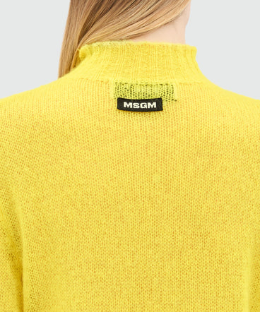 Yellow turtleneck sweater in superlight mohair