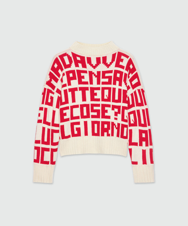 Caterina Frongia x MSGM cream sweater with red jacquard quotes 02B Women 