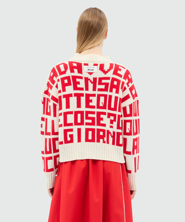Caterina Frongia x MSGM cream sweater with red jacquard quotes