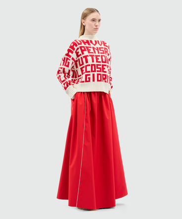Caterina Frongia x MSGM cream sweater with red jacquard quotes
