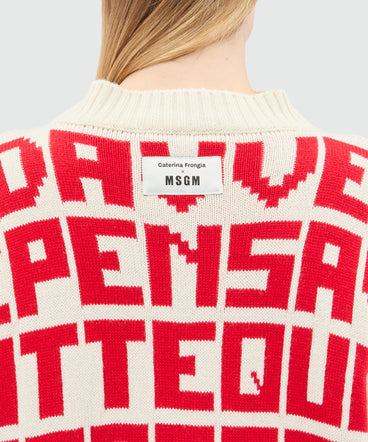 Caterina Frongia x MSGM cream sweater with red jacquard quotes