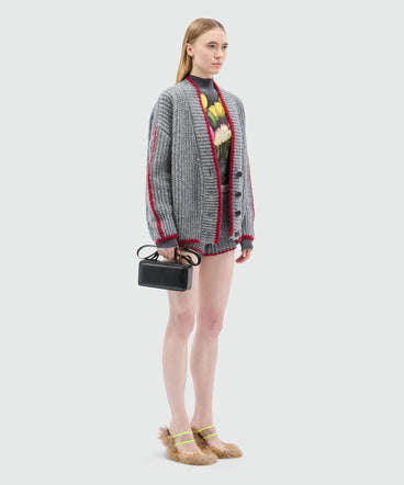Grey cardigan in supersoft knit with contrasting trim