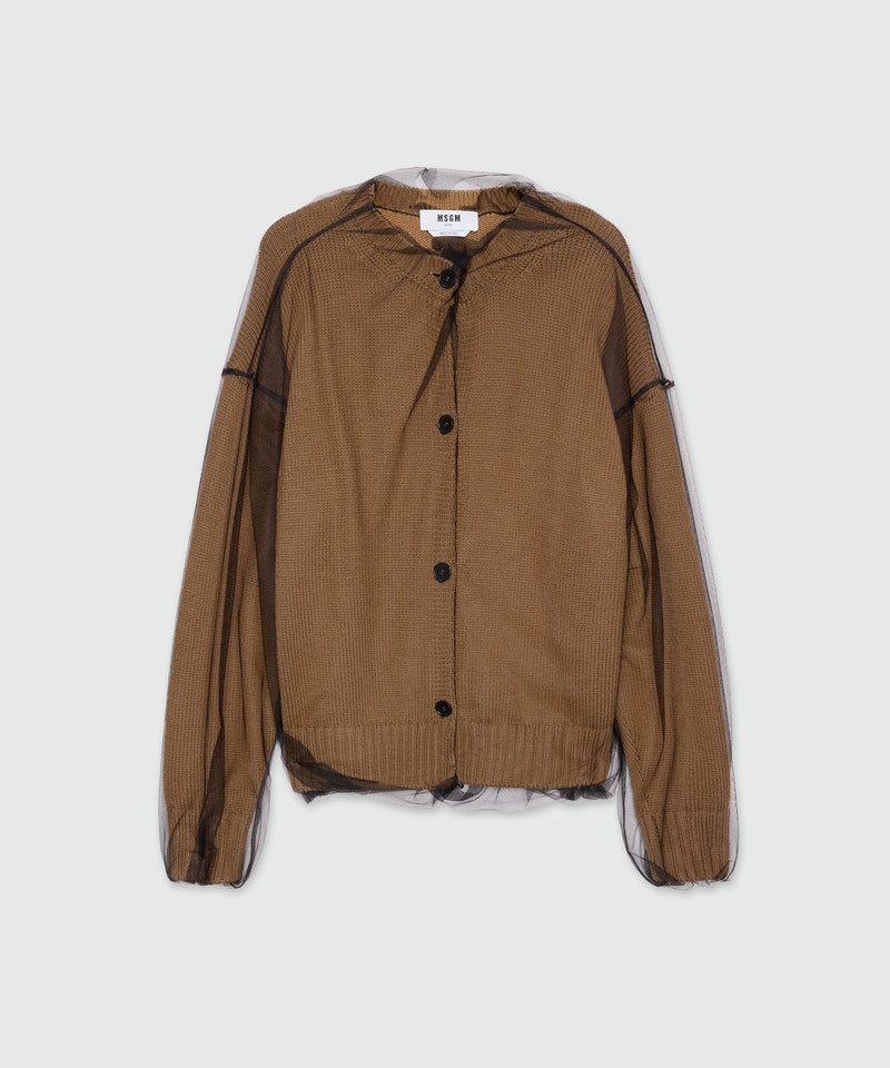 Beige wool blend cardigan with tulle layer 23 Women 