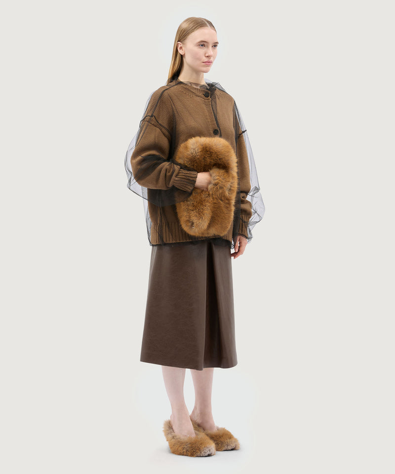 Beige wool blend cardigan with tulle layer 23 Women 