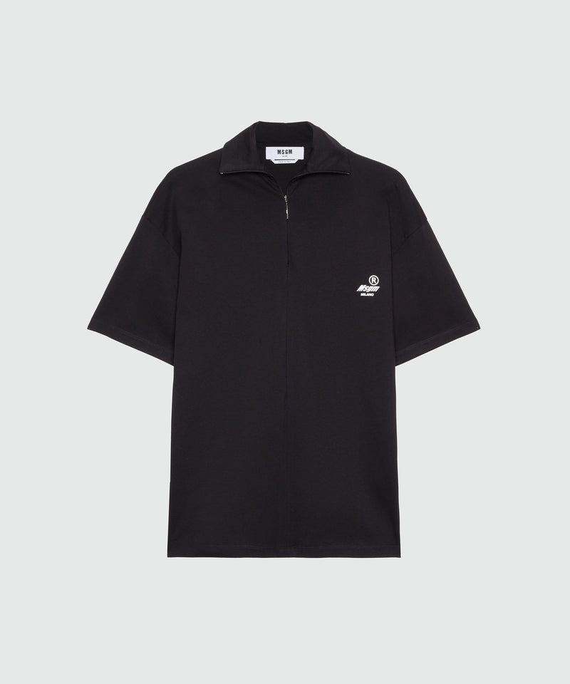 Black jersey T-shirt with high neck and zip 99 Women 