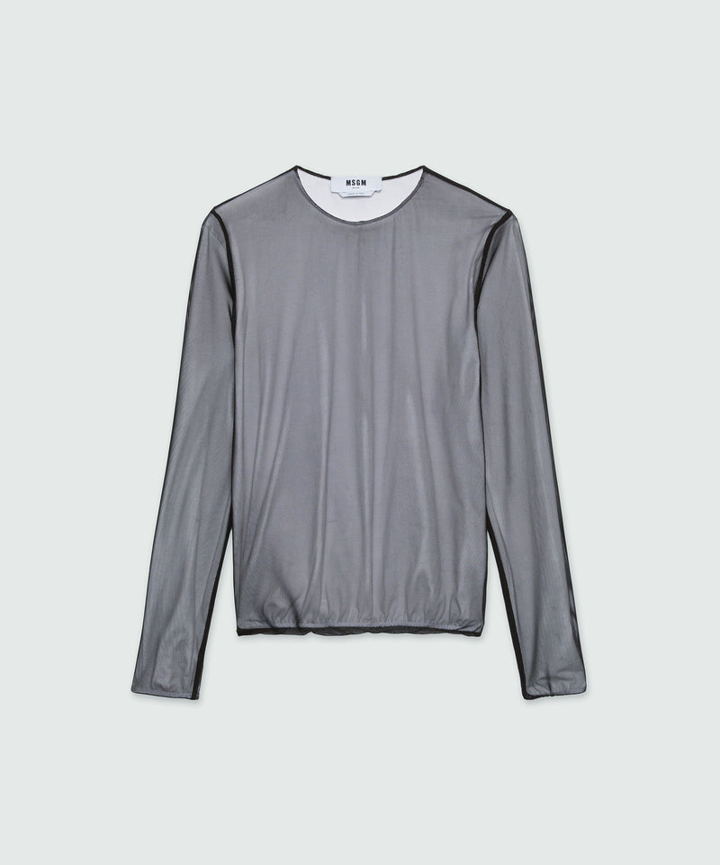 White knitted top with tulle overlay 01 Women 