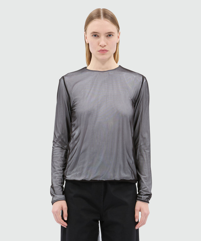 White knitted top with tulle overlay 01 Women 