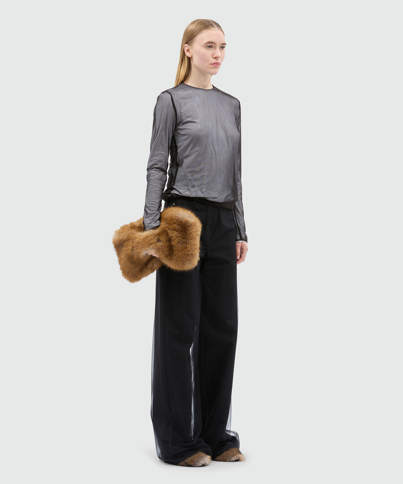 White knitted top with tulle overlay 01 Women 