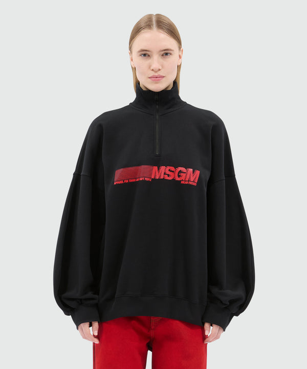 Black high-neck jersey sweatshirt with logo print