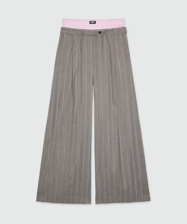 Wide-leg trousers in light wool with a pinstripe pattern in grey melange with elastic.
