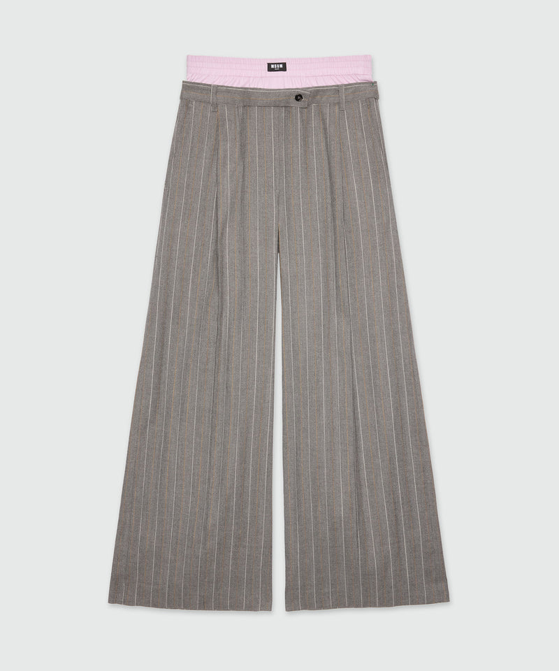 Wide-leg trousers in light wool with a pinstripe pattern in grey melange with elastic. 97 Women 