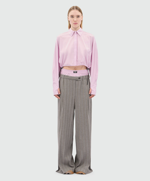 Wide-leg trousers in light wool with a pinstripe pattern in grey melange with elastic.