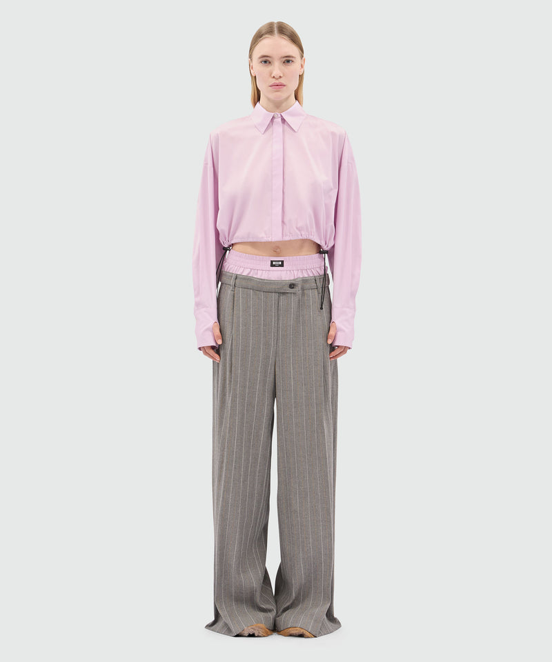 Wide-leg trousers in light wool with a pinstripe pattern in grey melange with elastic. 97 Women 