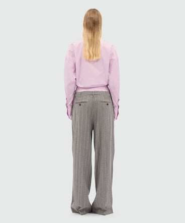 Wide-leg trousers in light wool with a pinstripe pattern in grey melange with elastic.