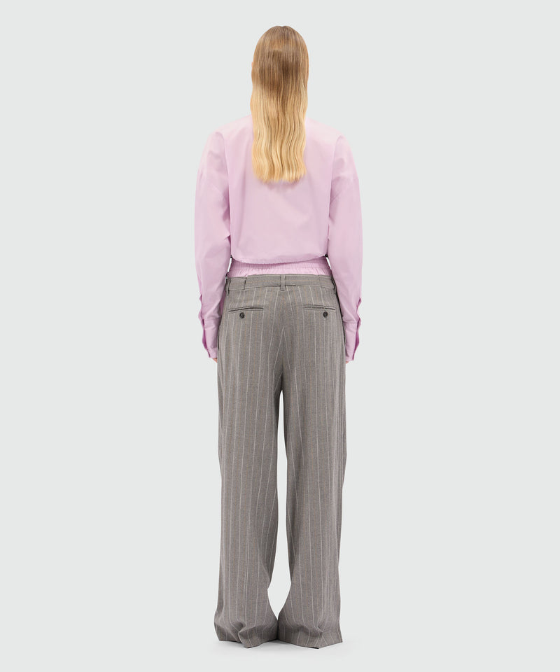 Wide-leg trousers in light wool with a pinstripe pattern in grey melange with elastic. 97 Women 