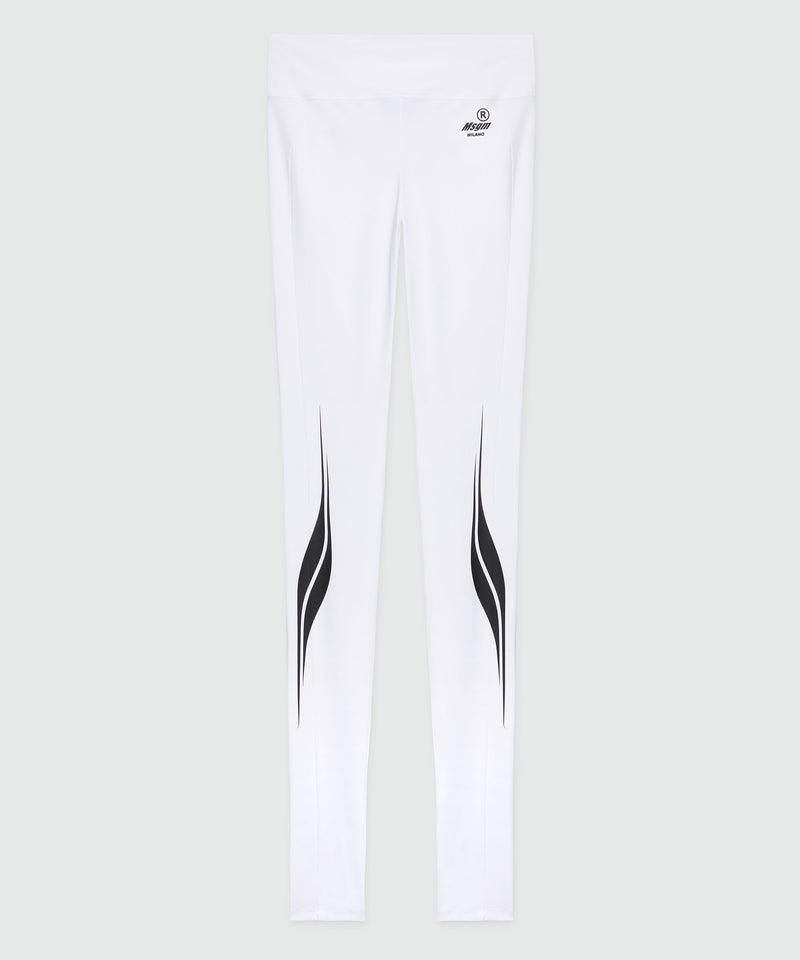 White Lycra leggings with MSGM Race print 01 Women 