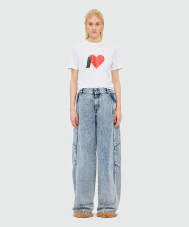 Light blue baggy trousers in faded denim