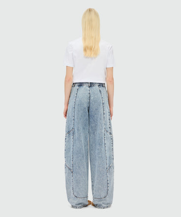 Light blue baggy trousers in faded denim