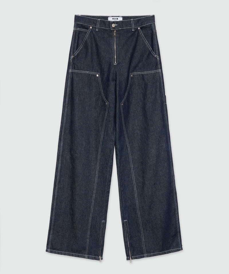 Blue raw denim trousers with zip at the bottom 89 Women 