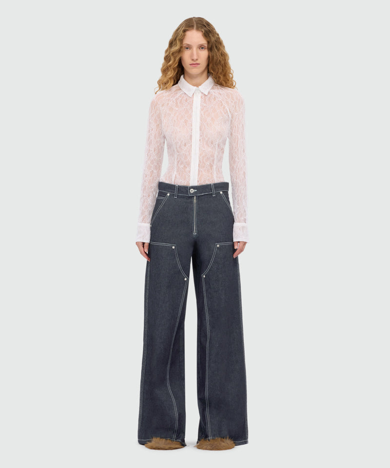 Blue raw denim trousers with zip at the bottom 89 Women 