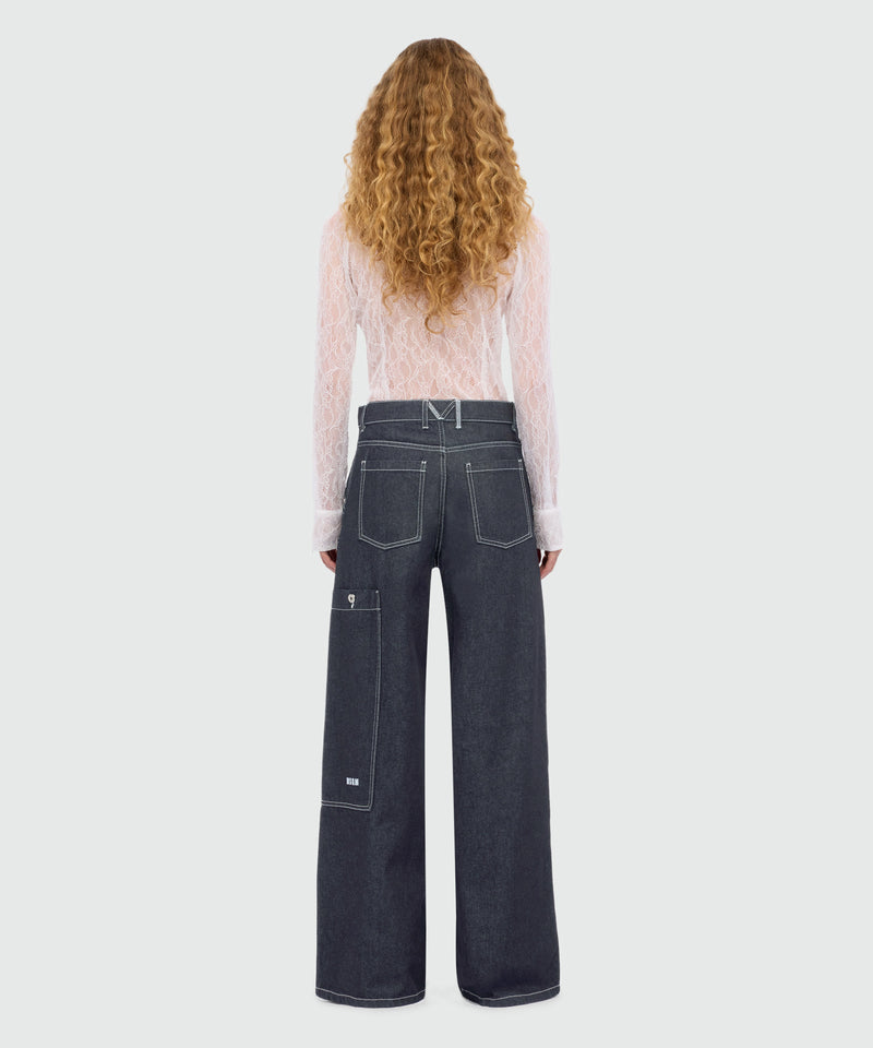 Blue raw denim trousers with zip at the bottom 89 Women 