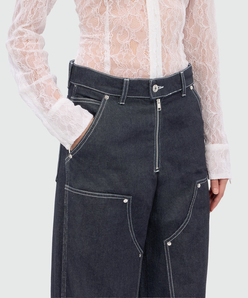 Blue raw denim trousers with zip at the bottom 89 Women 