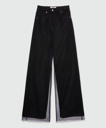 Black five-pocket trousers in bull denim and tulle