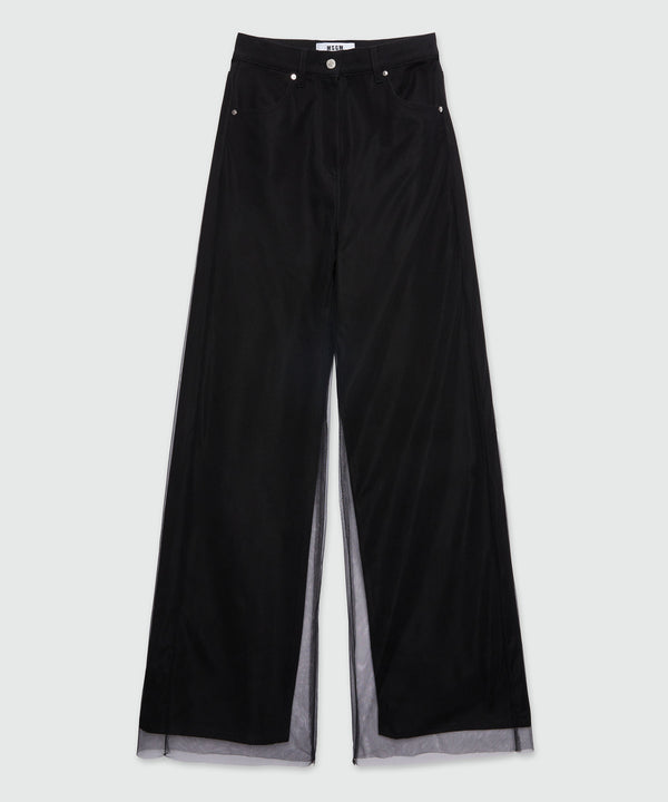 Black five-pocket trousers in bull denim and tulle