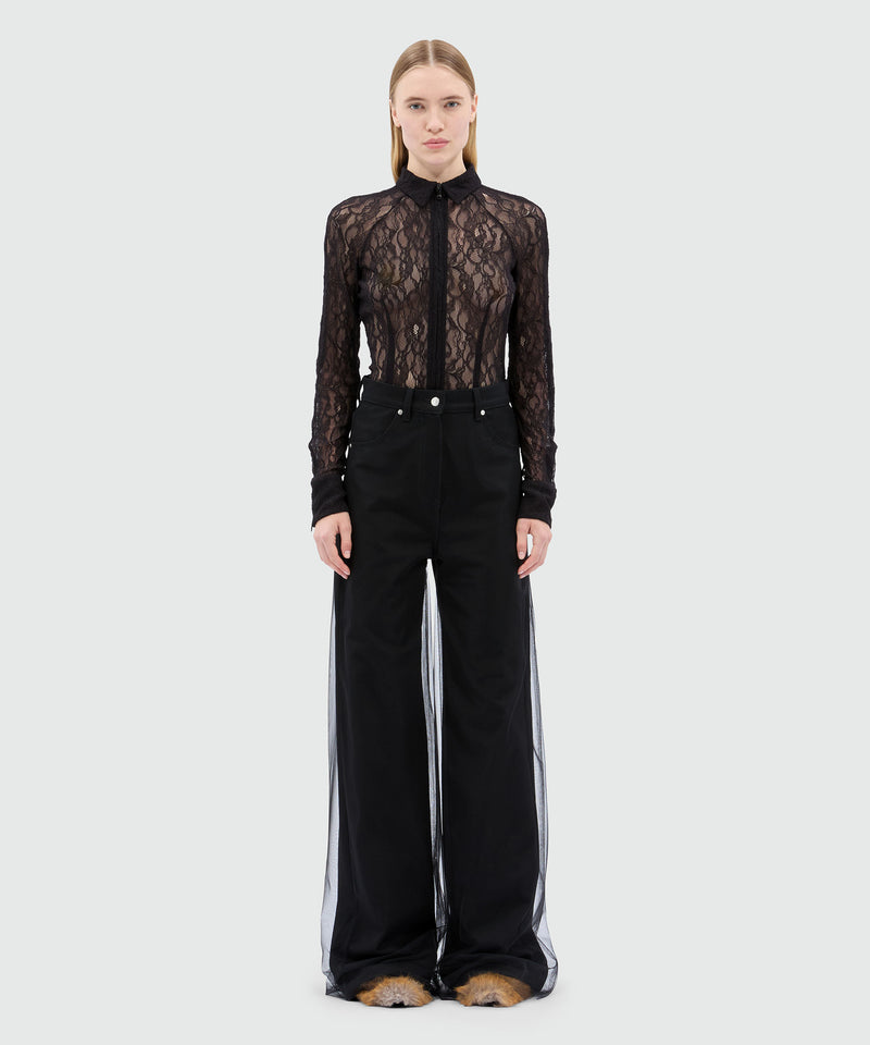 Black five-pocket trousers in bull denim and tulle 99 Women 