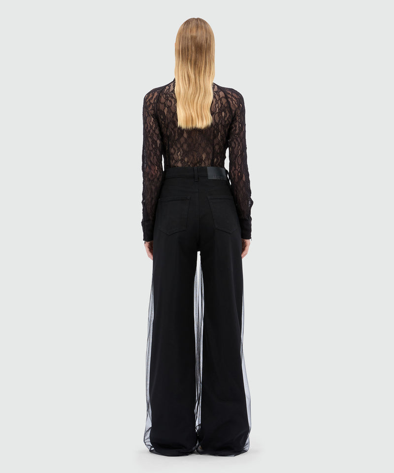 Black five-pocket trousers in bull denim and tulle 99 Women 