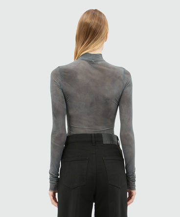 Black stretch tulle bodysuit with "Roses bouquet" graphic