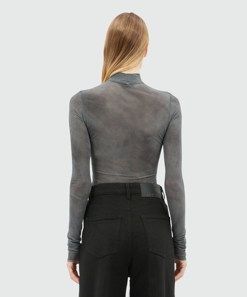 Black stretch tulle bodysuit with "Roses bouquet" graphic 99 Women 